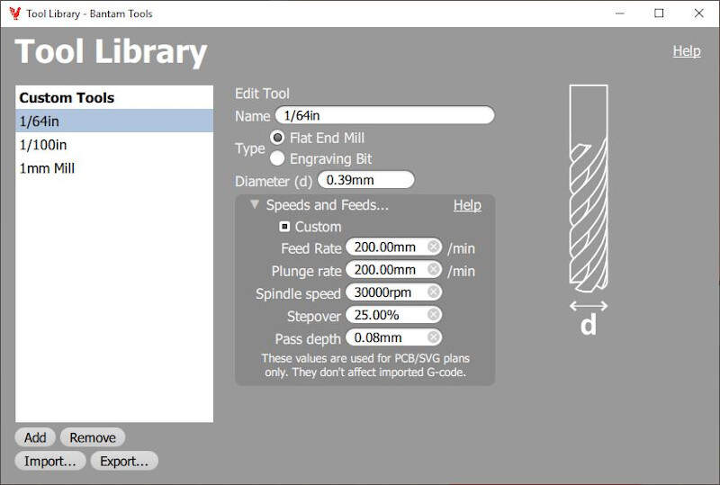 Picture of the tool editing interface in Bantam while adding a custom tool