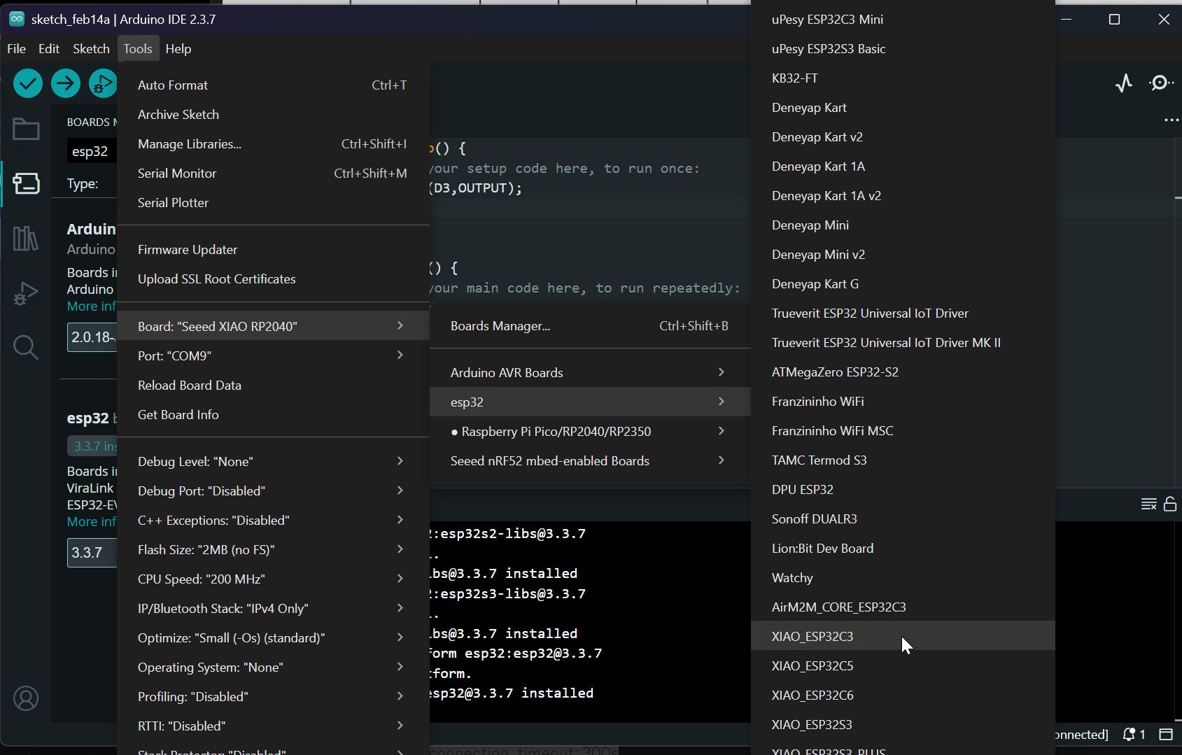 tool selection for ESP32C3