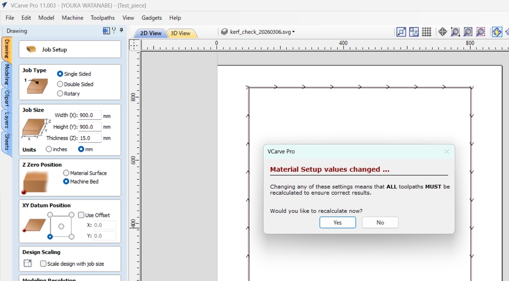 Material Setup information