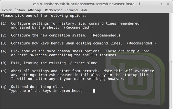 zShellConfigurationFunctionForNewUser