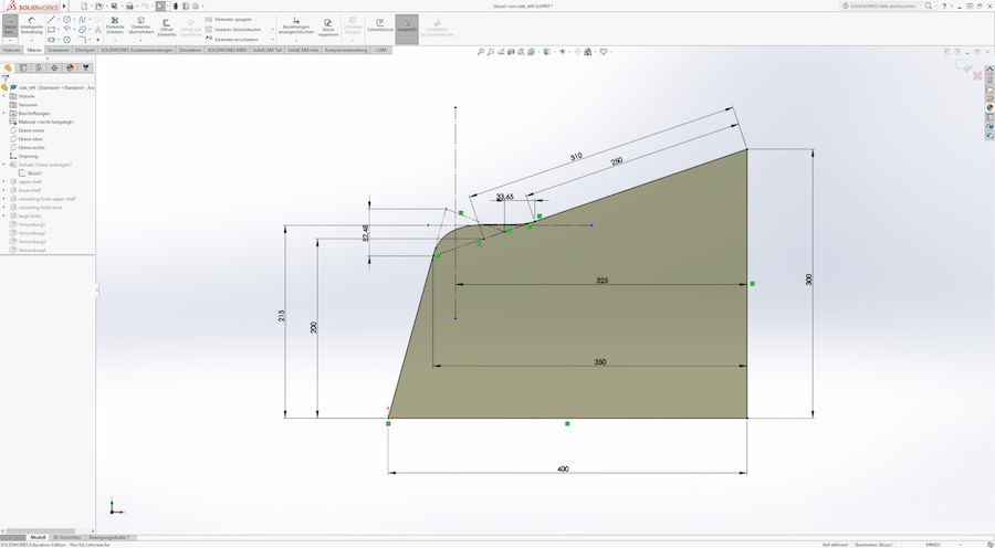 Initial sketch of the side plate in Solidworks