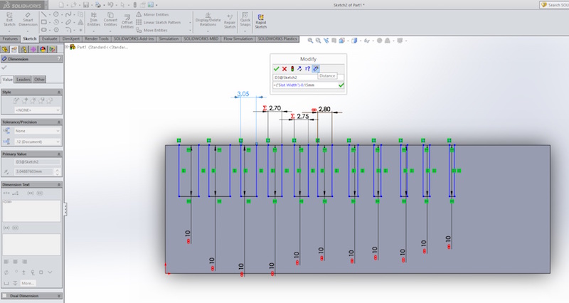 Laser width test in SolidWorks