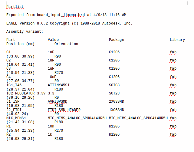Board Layout export partlist