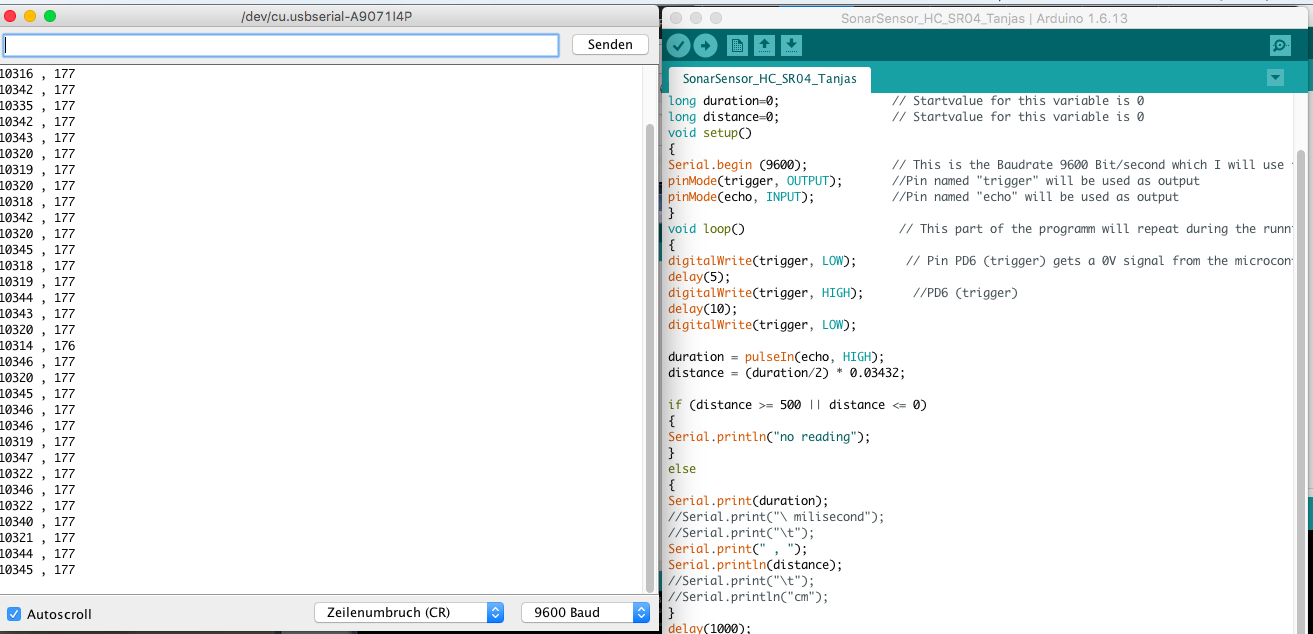 Arduino IDE Code for HC-SR04