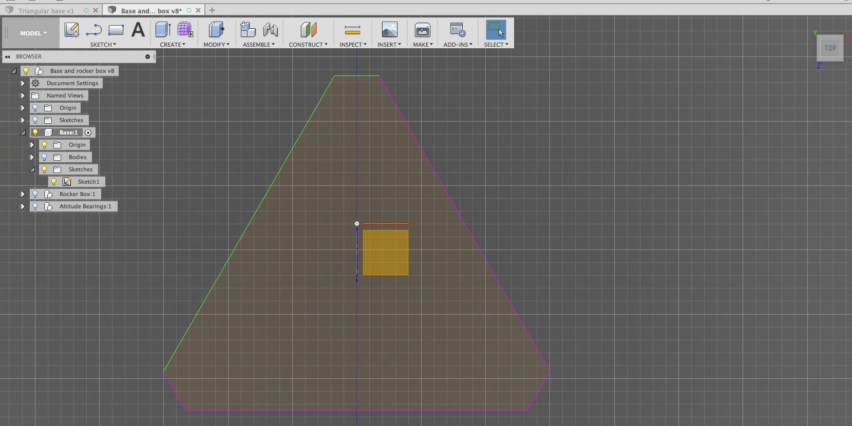 First sketch of rocker box base