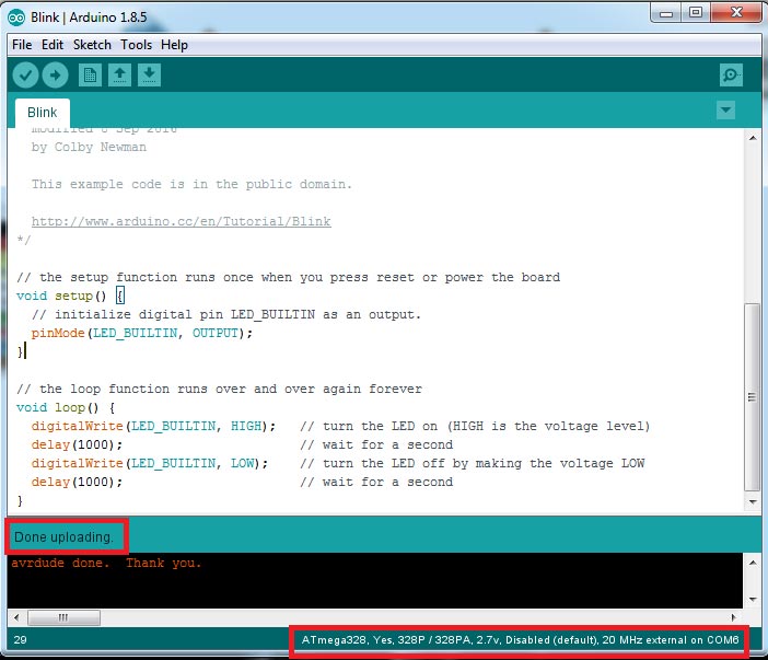 blink code uploading in 328p board
