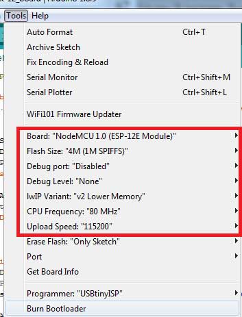 ESP-12E connectivity settings