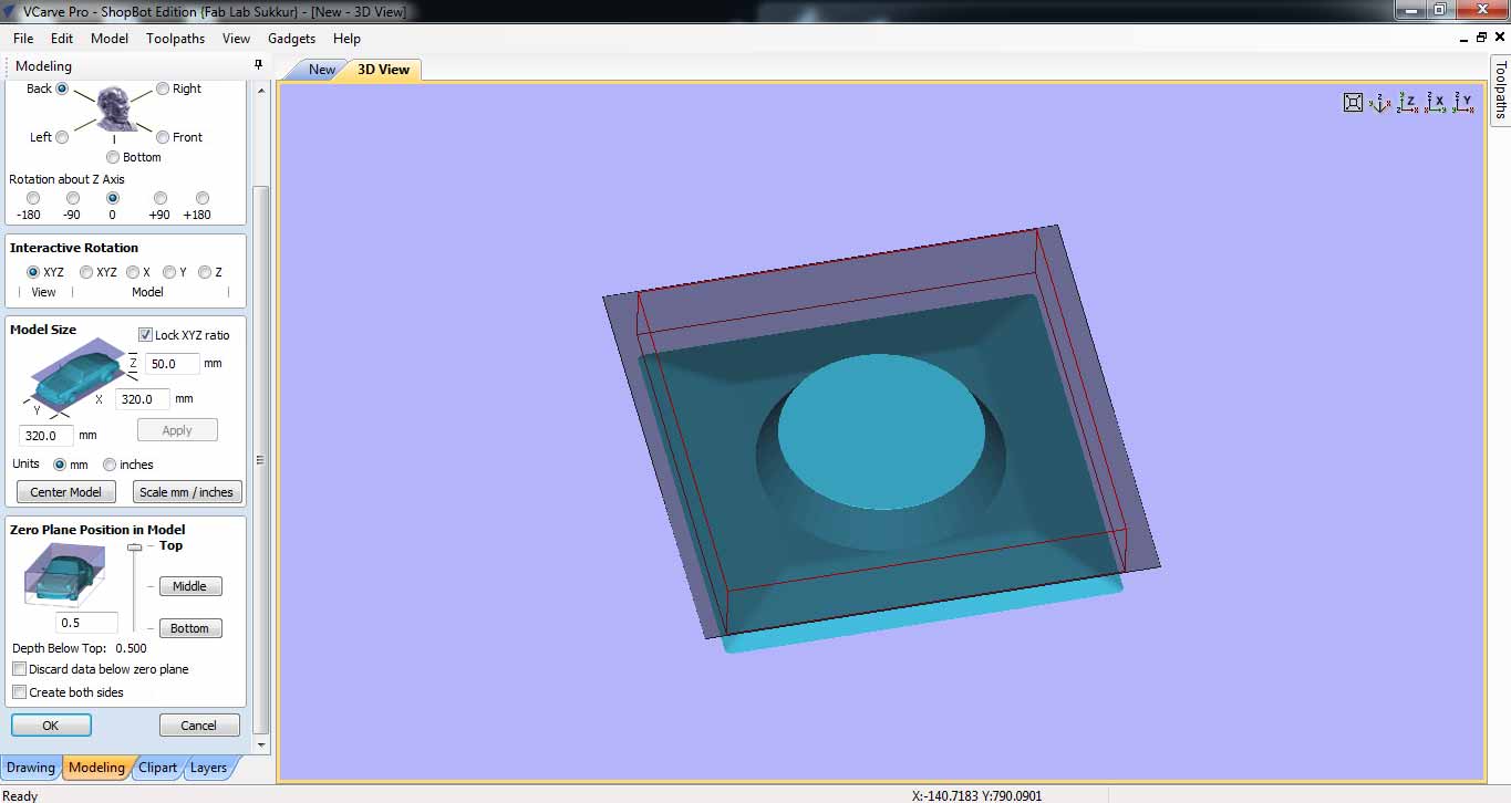 Setting model in a plane