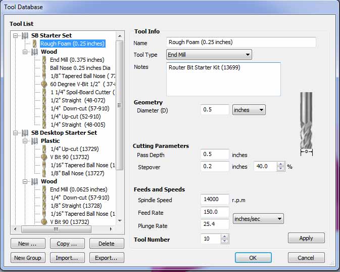 Creating Tool Database for Roughing