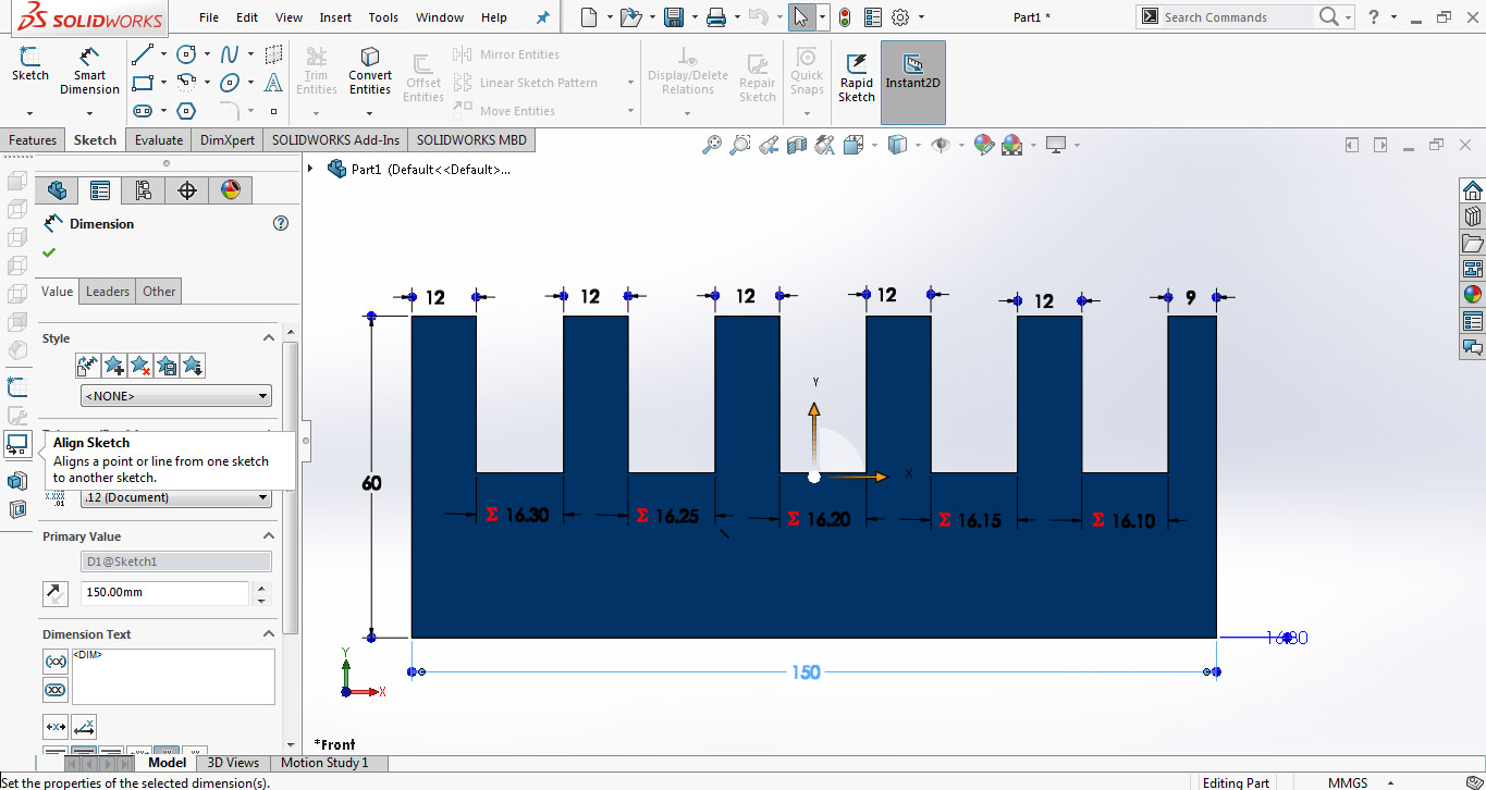 test part design in SolidWorks part