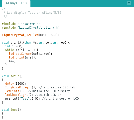 Program example on ATtiny45/85