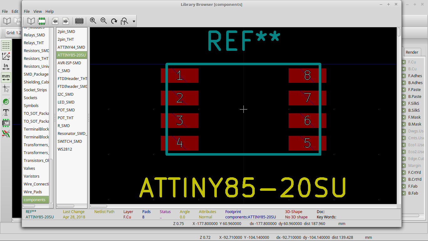 ATTtiny85 footprint