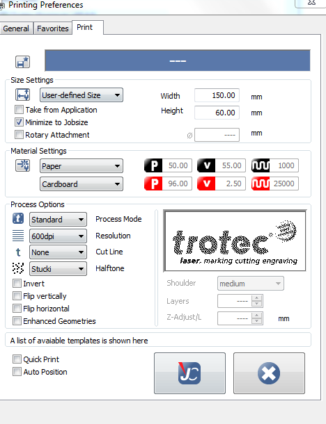 Trotec preference