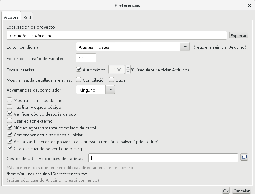 Arduino Properties window