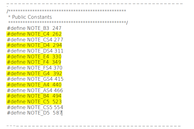 Extract from the Pitches library