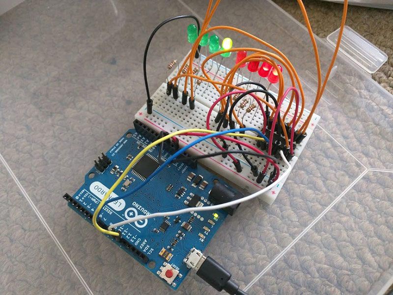 74HC595N connected to Arduino Leonardo.