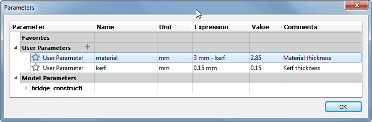 Fusion 360 user parameters.