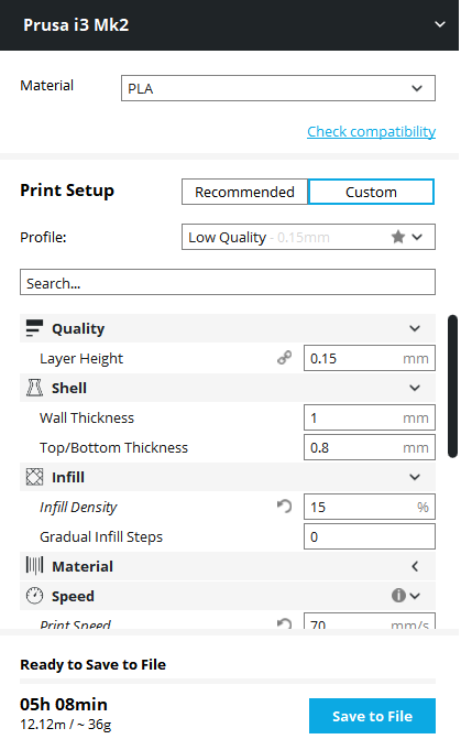 changed resolution in Cura