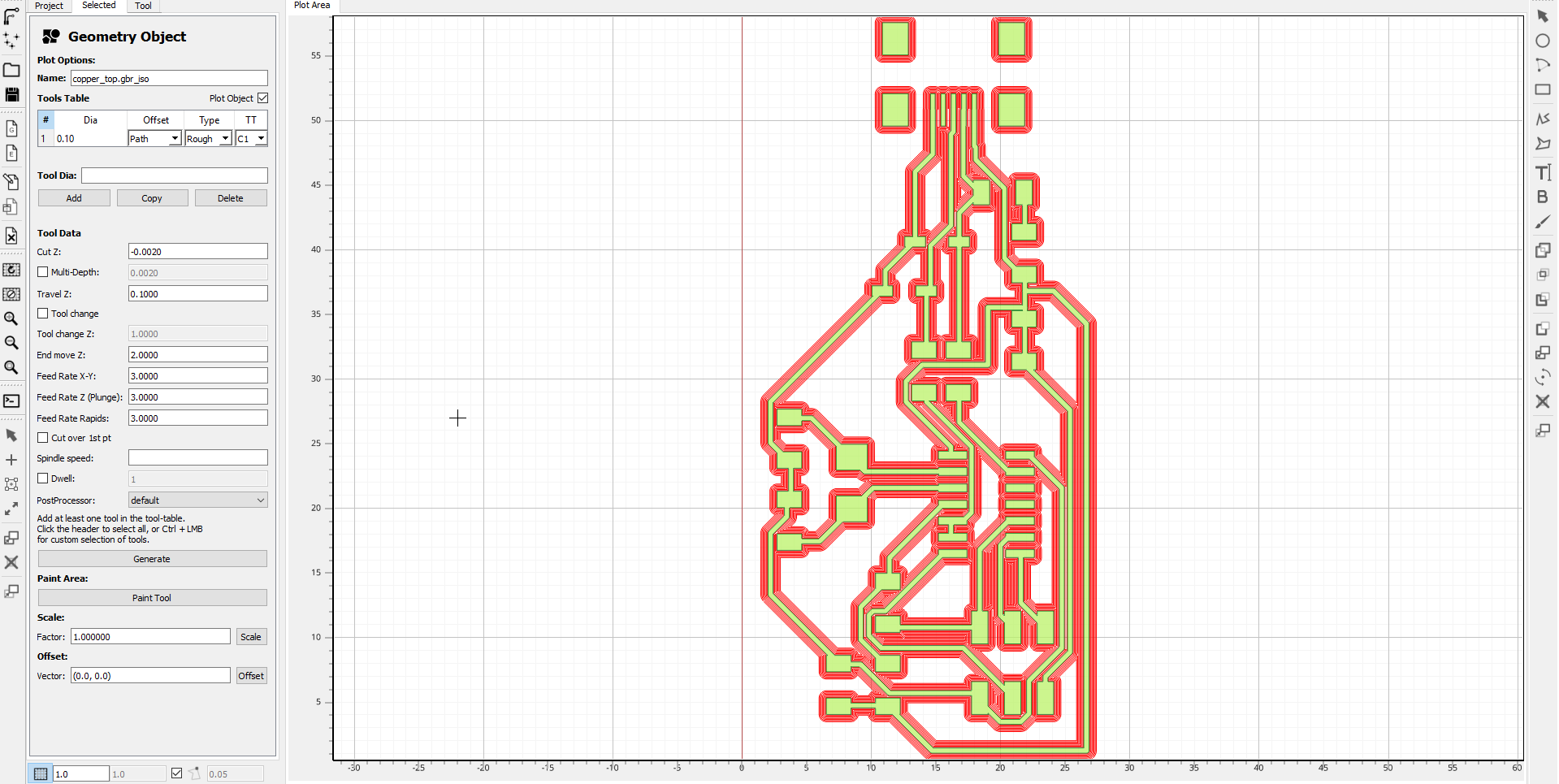 trace generated for milling