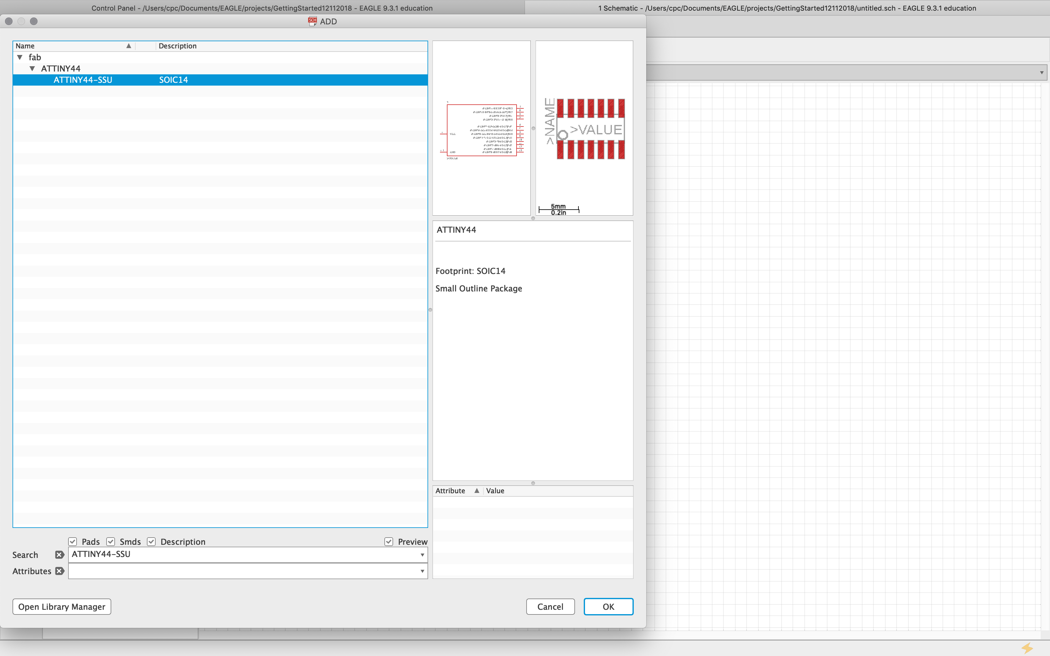 ATtiny44-Eagle Library