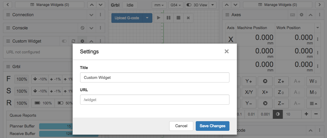 CNC.JS Widget infrastructure