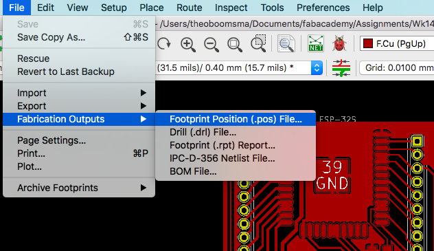 Export footprint positions