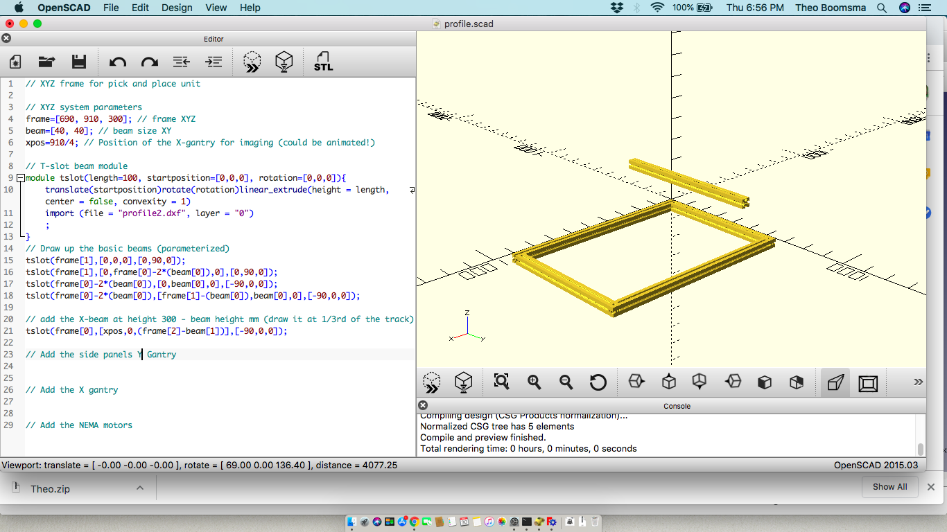 beam profile openSCAD