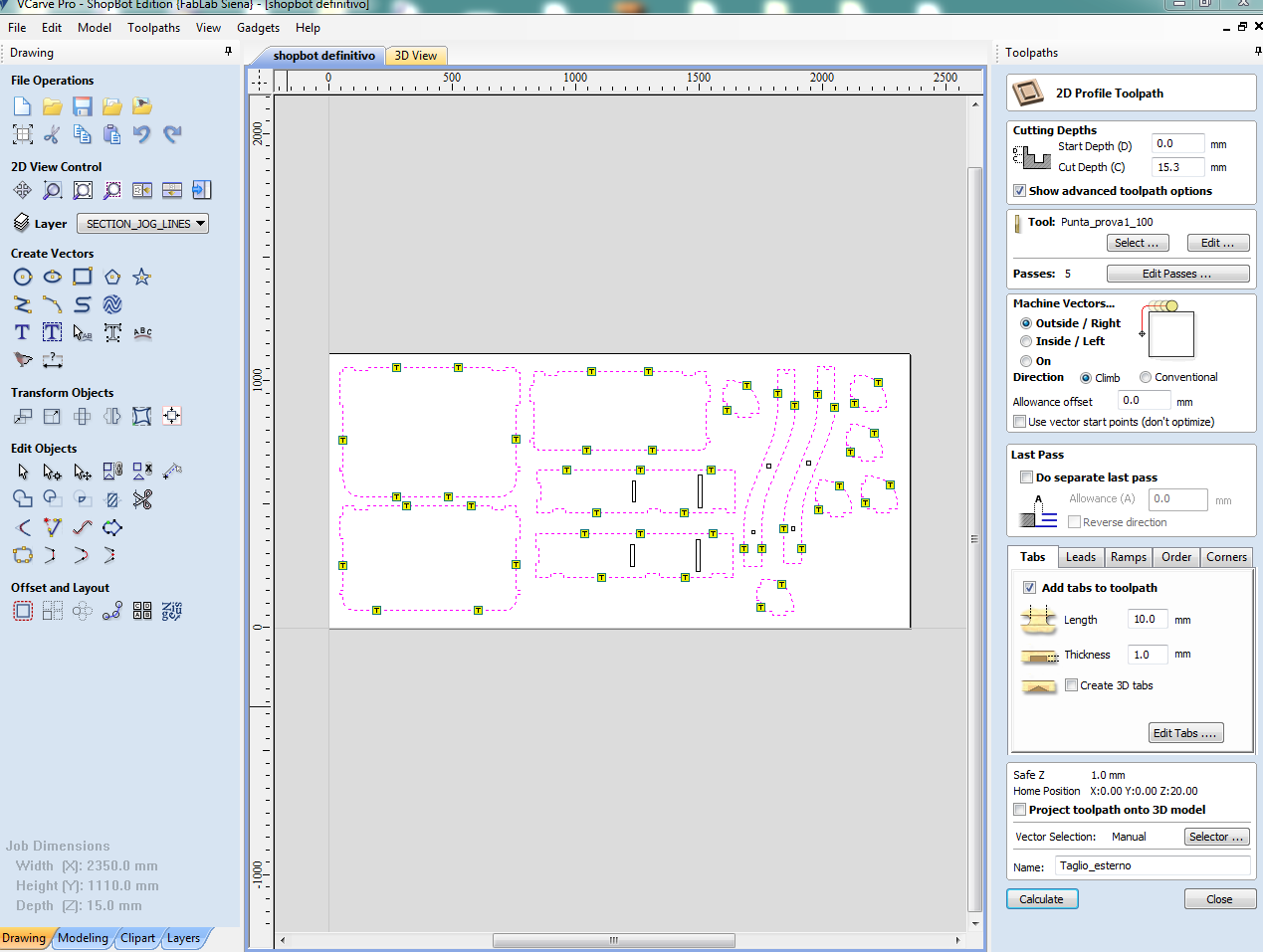 The external profile toolpath