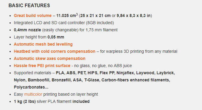 Prusa specs