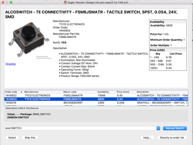 Selecting parts for BOM in Eagle