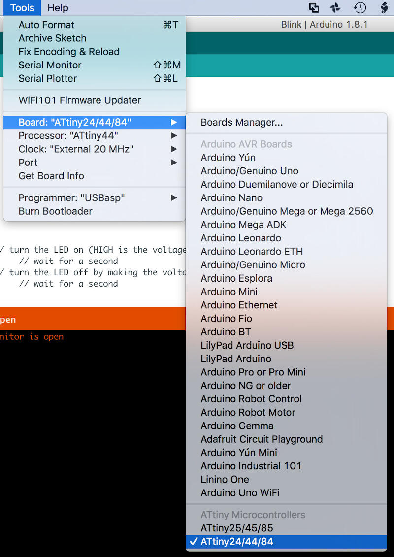 Choosing ATtiny44 board
