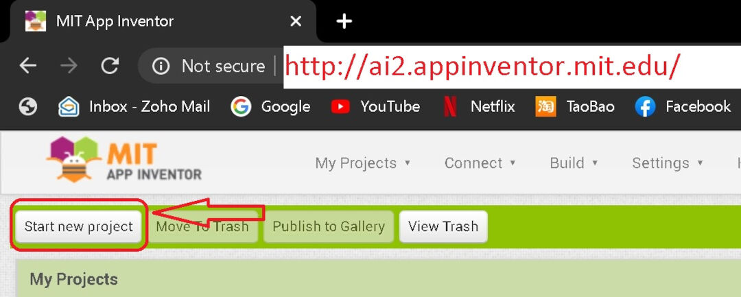 MIT App Inventor start new project