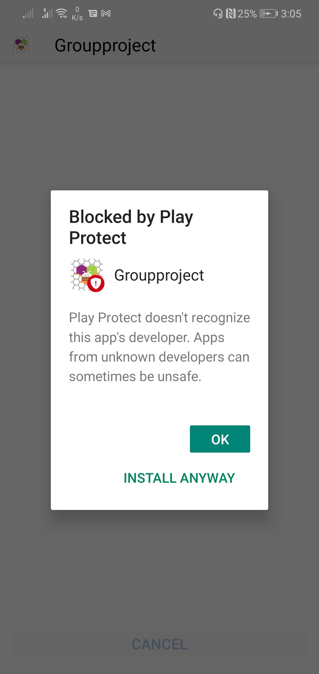 Play Protect warning
