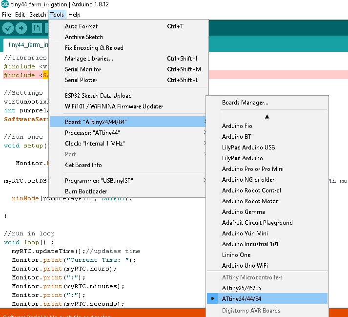 Arduino IDE board selection