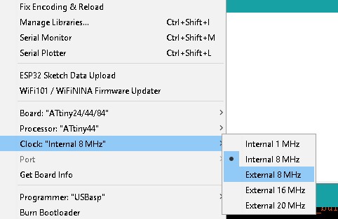 Arduino IDE clock selection