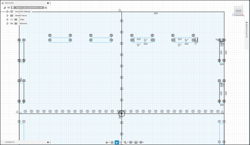 Close up image of the sketches, showing the constraints and parameters.