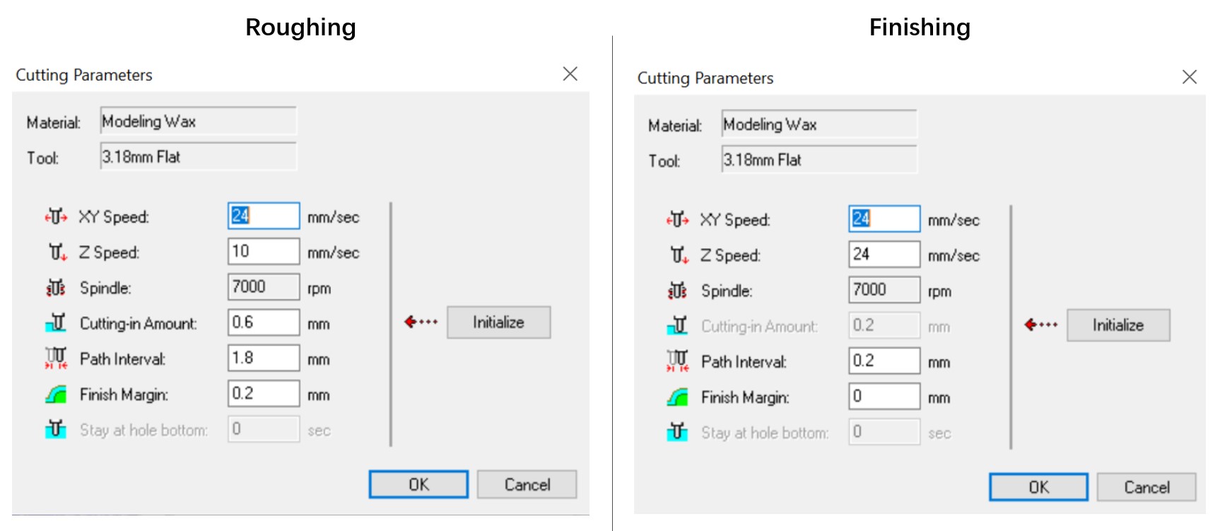 Roughing/Finishing Settings