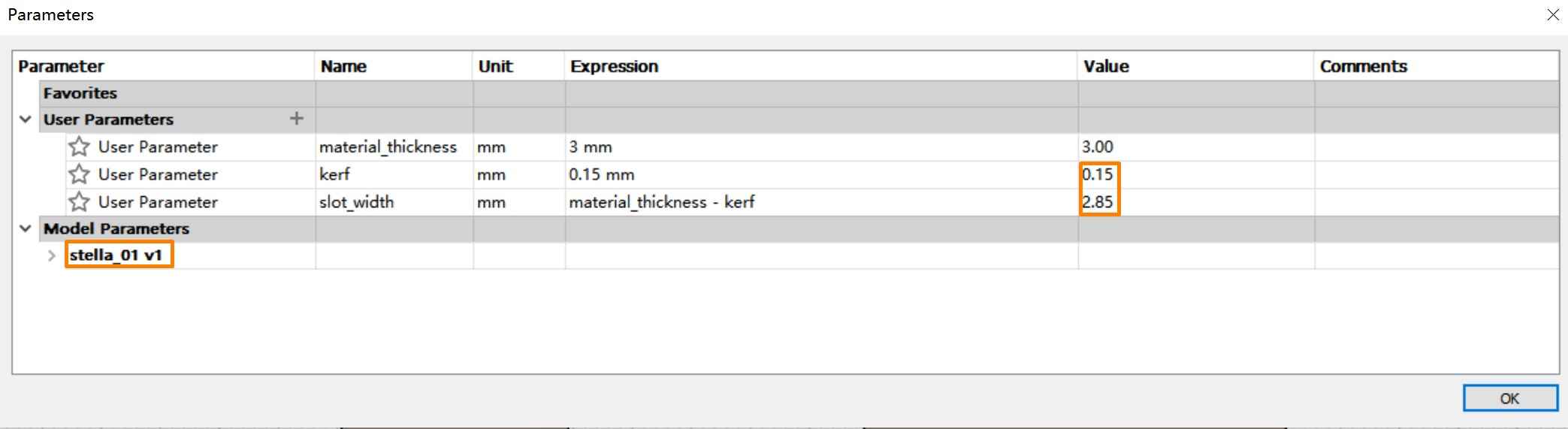 parameter setting