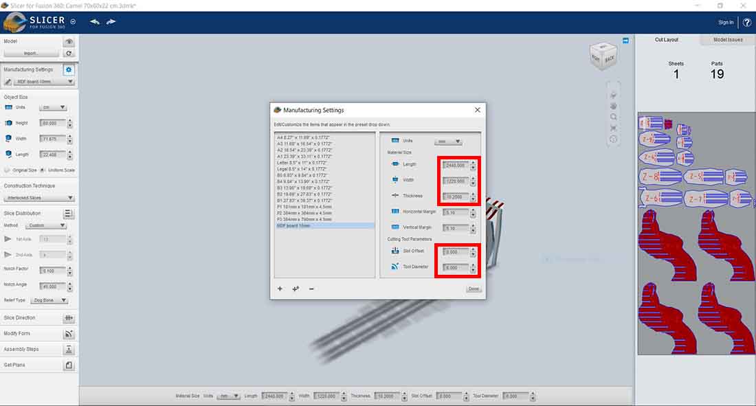 Manufacturing settings