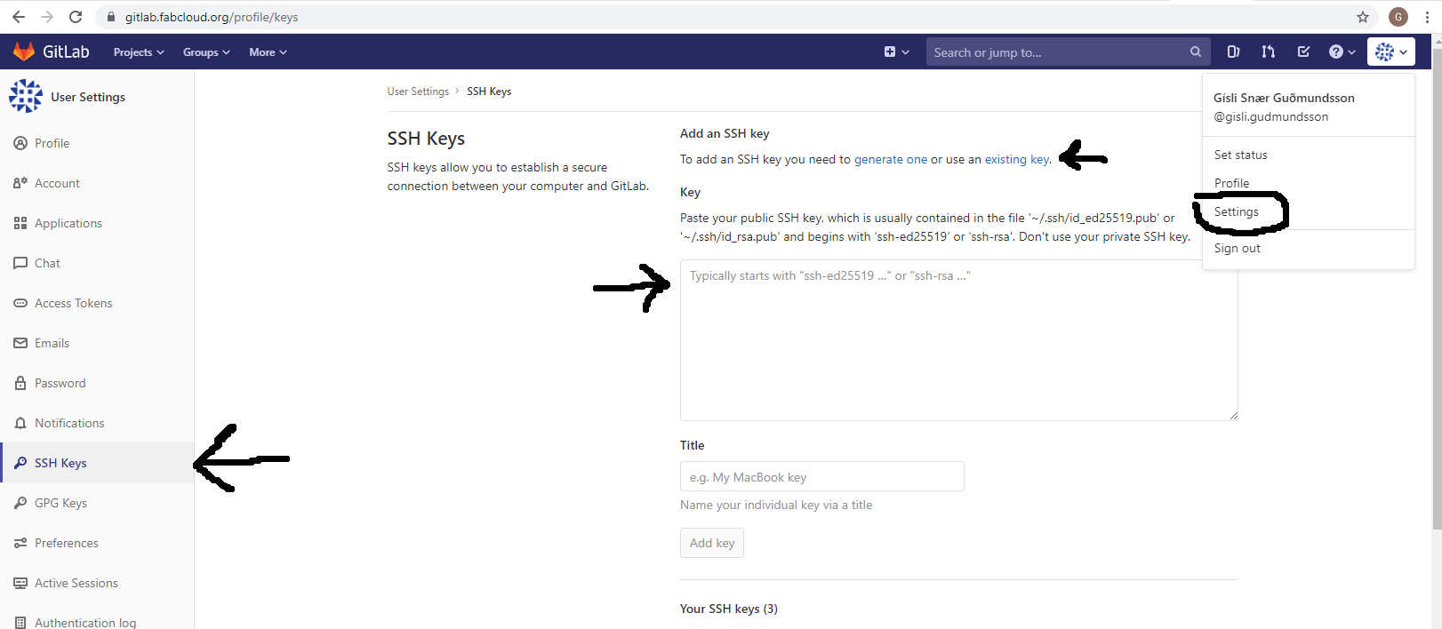 inserting SSh key