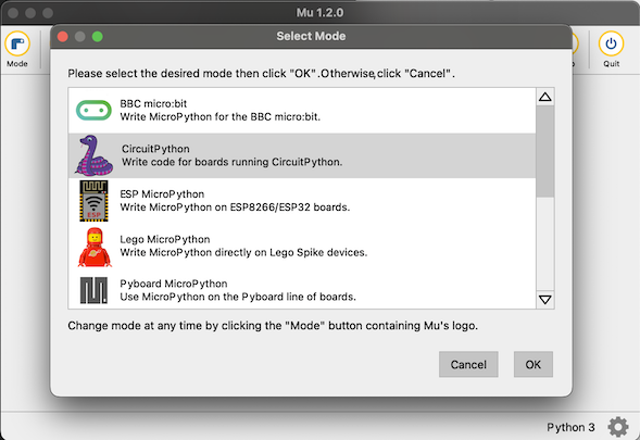 mu circuit python mode