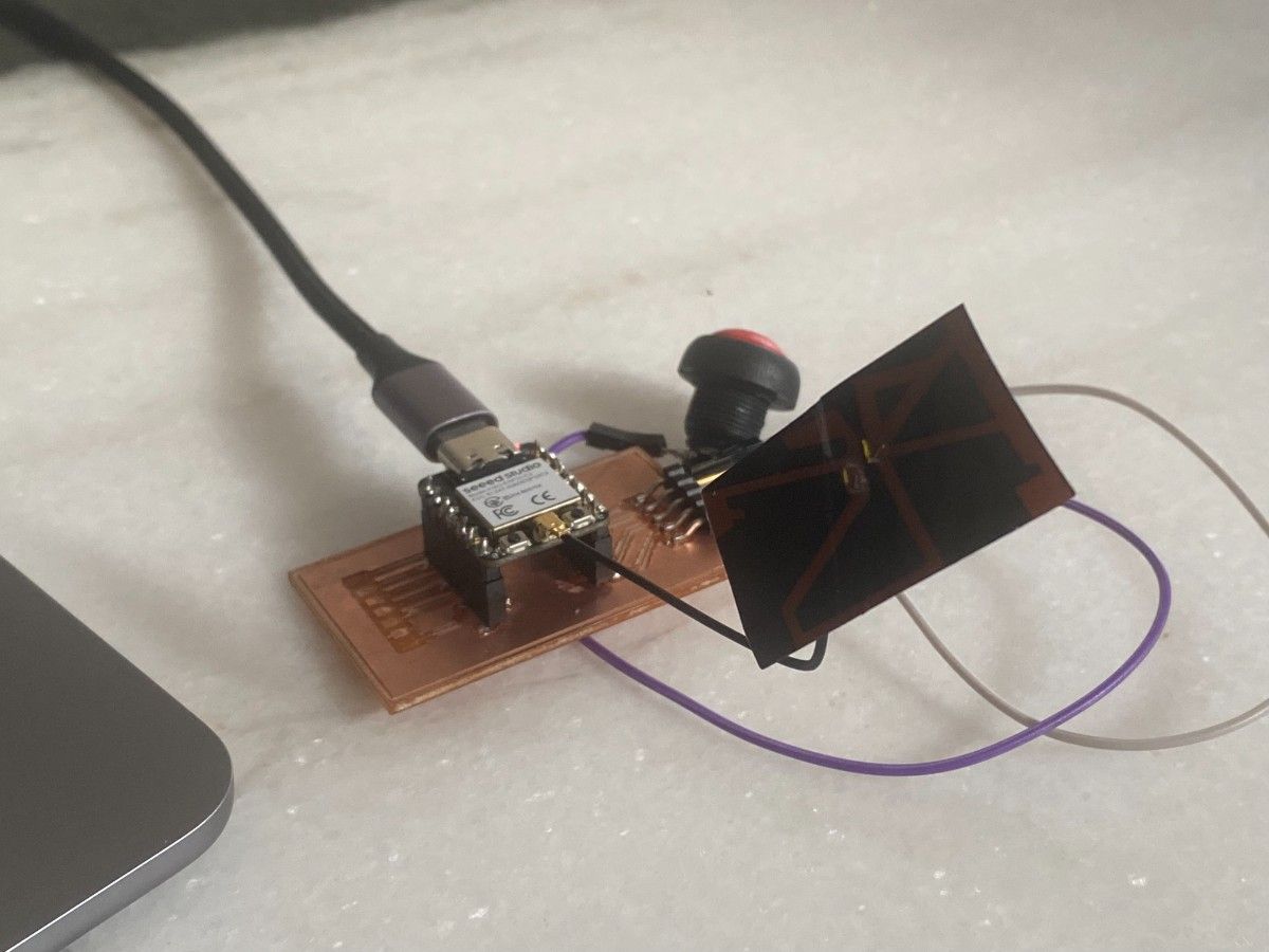 Custom PCB with ESP32, buttons, and antenna