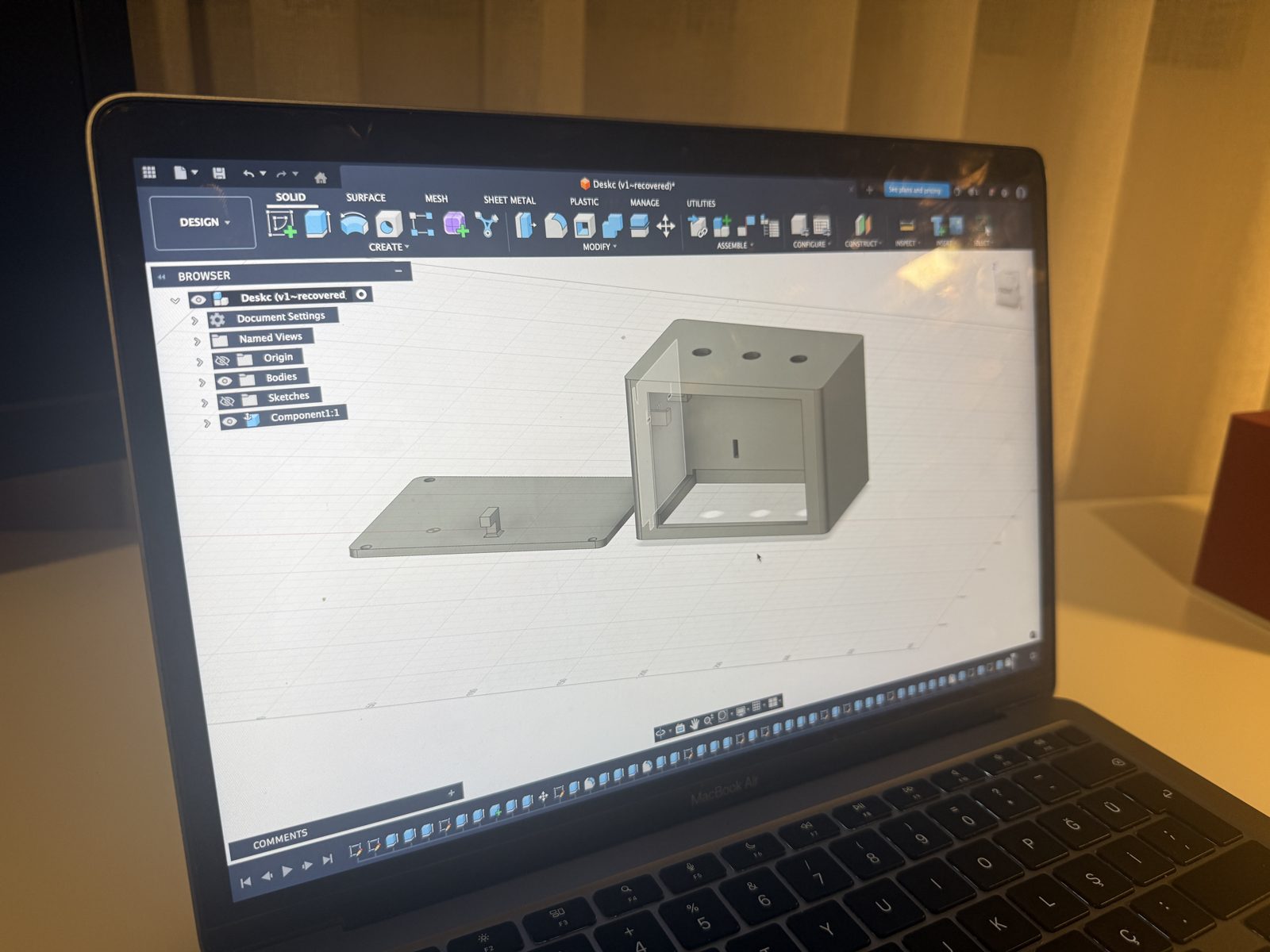 CAD model of the DESKO enclosure shown during design work.