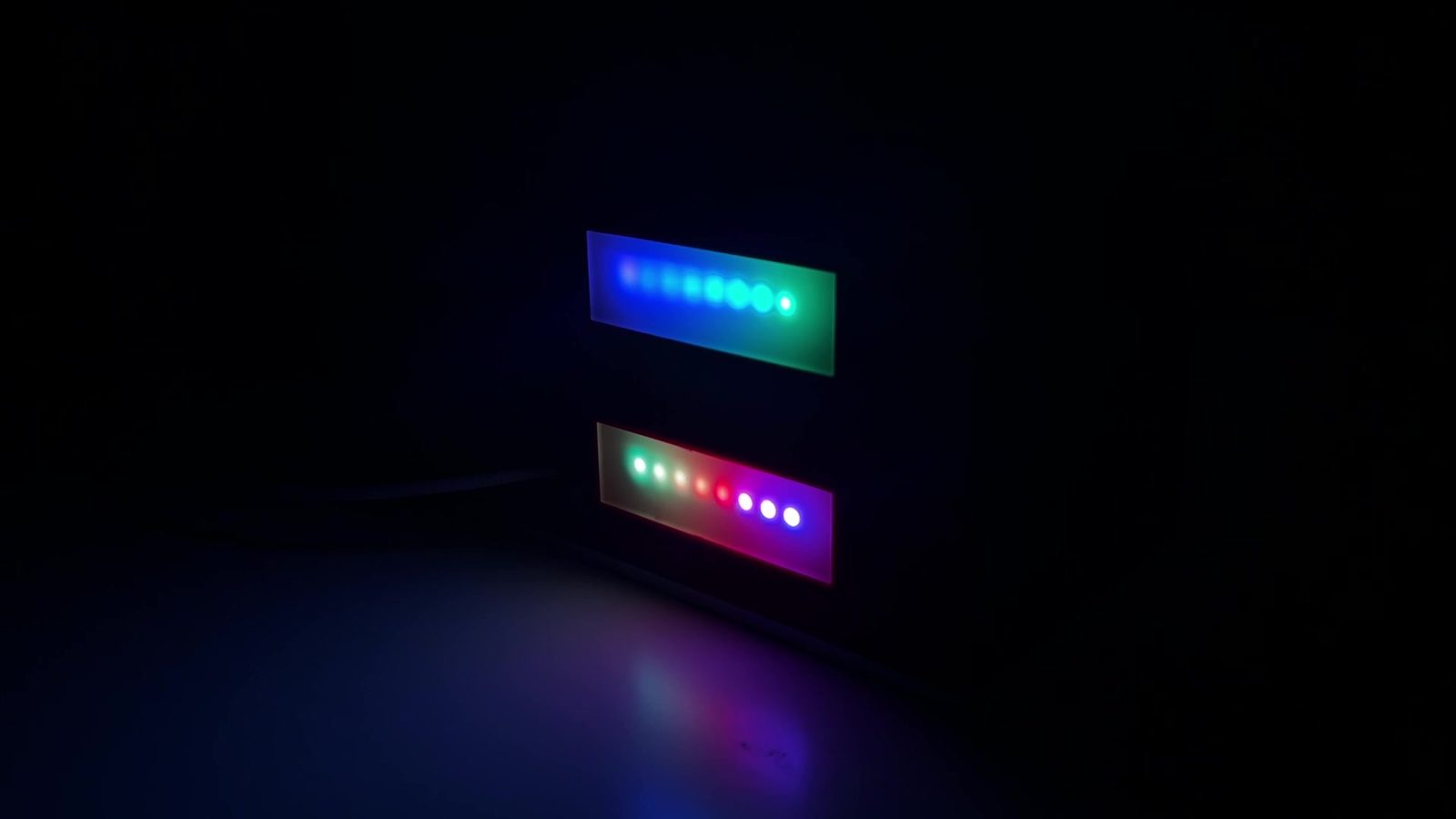 Dark-room test showing the ambient RGB light output.