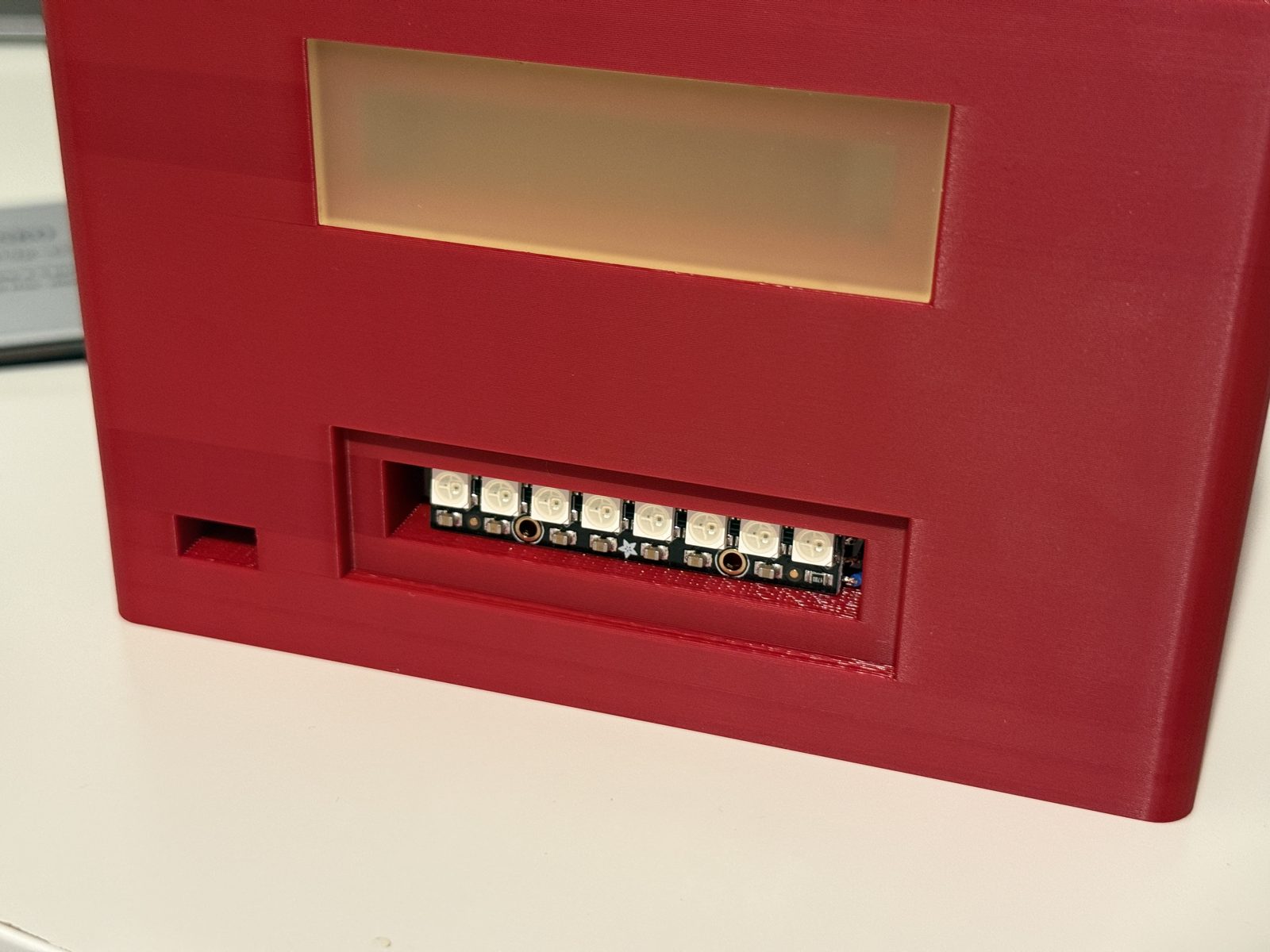 Back opening and NeoPixel stick placement inside the enclosure.
