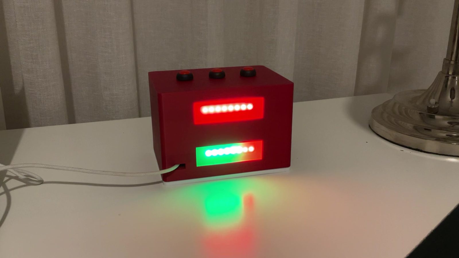 NeoPixels used as visual feedback while the countdown runs.