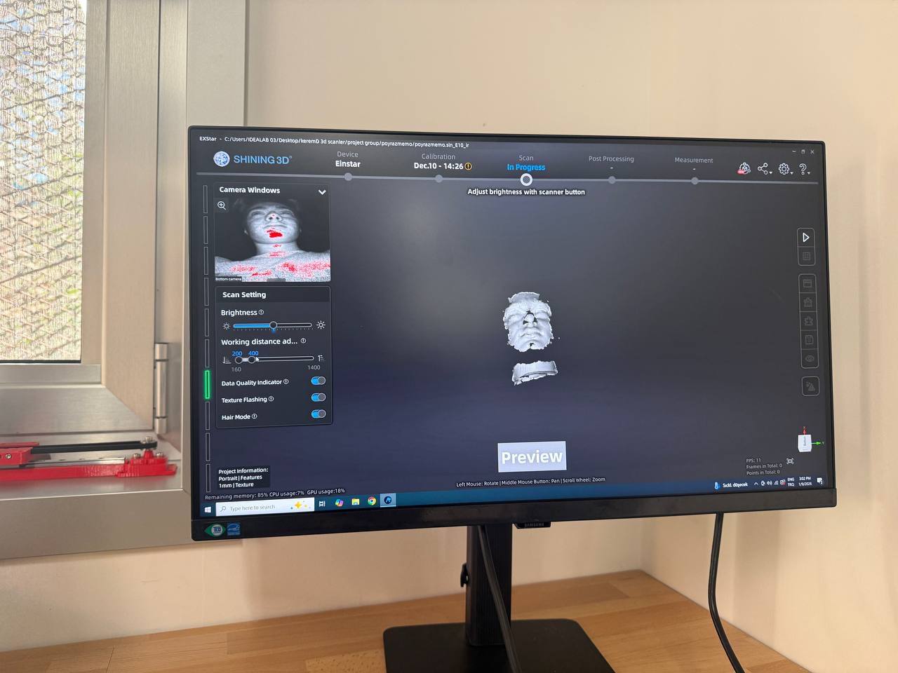 Testing scanner properties in preview mode