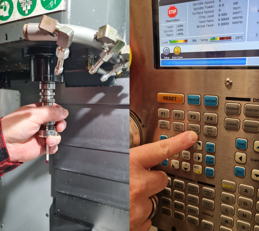 To attach the probe hold it against the spindle and press TOOL RELEASE.