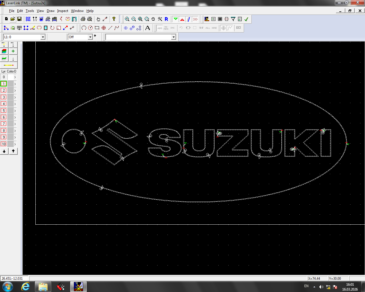 Letters and circle set to Inside; outer oval set to Outside