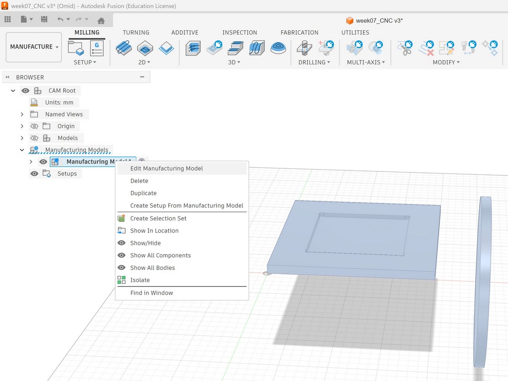 Edit manufacturing model